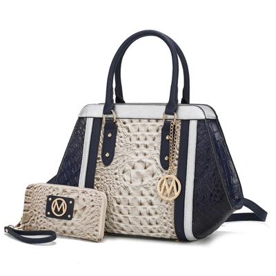 Mkf Collection By Mia K Daisy 2 Pcs Croco Satchel Bag & Wallet In Blue