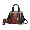 Mkf Collection By Mia K Daisy 2 Pcs Croco Satchel Bag & Wallet In Brown