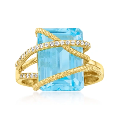 Ross-simons Blue Topaz And . Diamond Crisscross Ring In 14kt Yellow Gold In Multi