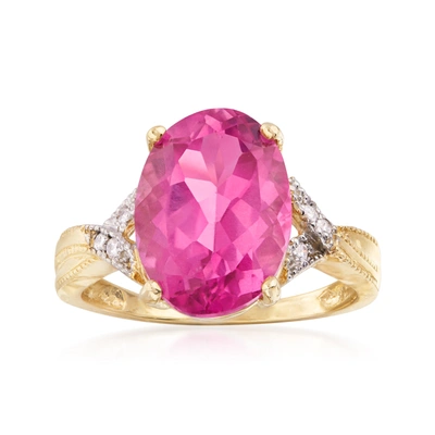 Ross-simons Pink Topaz Ring With Diamond Accents In 14kt Yellow Gold