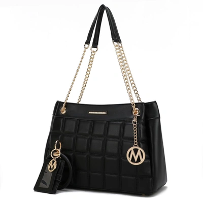 Mkf Collection By Mia K Mabel Quilted Vegan Leather Women's Shoulder Bag With Bracelet Keychain With A Credit Card Holder- 2 In Black