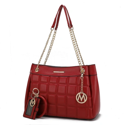 Mkf Collection By Mia K Mabel Quilted Vegan Leather Women's Shoulder Bag With Bracelet Keychain With A Credit Card Holder- 2 In Red