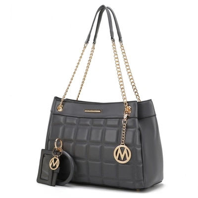 Mkf Collection By Mia K Mabel Quilted Vegan Leather Women's Shoulder Bag With Bracelet Keychain With A Credit Card Holder- 2 In Grey