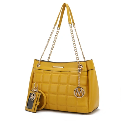 Mkf Collection By Mia K Mabel Quilted Vegan Leather Women's Shoulder Bag With Bracelet Keychain With A Credit Card Holder- 2 In Yellow
