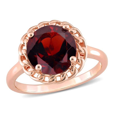 Mimi & Max 3 Ct Tgw Garnet Halo Ring In Rose Plated Sterling Silver In Red