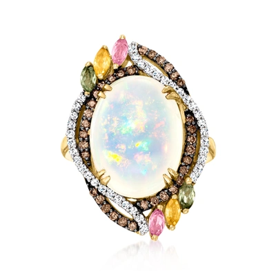 Ross-simons Opal And Multicolored Sapphire Ring With . Brown And White Diamonds In 14kt Yellow Gold In Blue