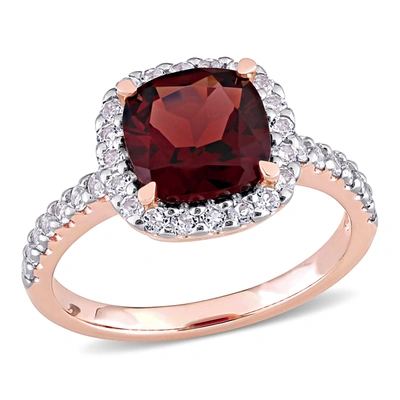Mimi & Max 4 1/10 Ct Tgw Garnet And White Topaz Halo Ring In 10k Rose Gold In Red