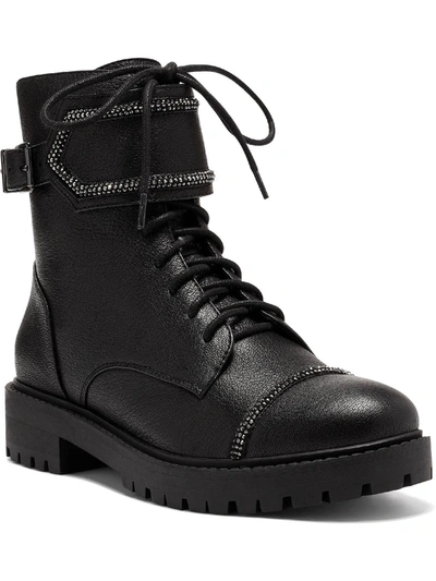 Jessica Simpson Karia Womens Leather Ankle Combat & Lace-up Boots In Black