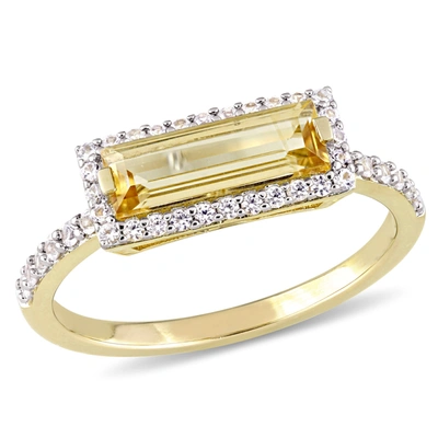 Mimi & Max 1 1/2 Ct Tgw Baguette Cut Citrine And White Sapphire Halo Ring In Yellow Plated Sterling Silver