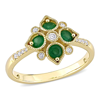 Mimi & Max Women's 1/3ct Tgw Emerald And 1/10ct Tw Diamond Geometric Engagement Ring In 14k Yellow Gold In Green