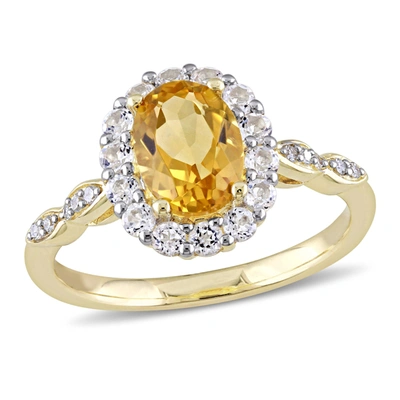 Mimi & Max 1 4/5 Ct Tgw Oval Shape Citrine, White Topaz And Diamond Accent Vintage Ring In 14k Yellow Gold In Orange