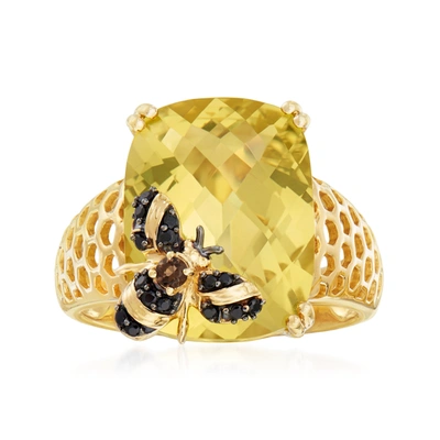 Ross-simons Lemon Quartz Bee Ring With Multi-gemstone Accents In 18kt Gold Over Sterling In Yellow