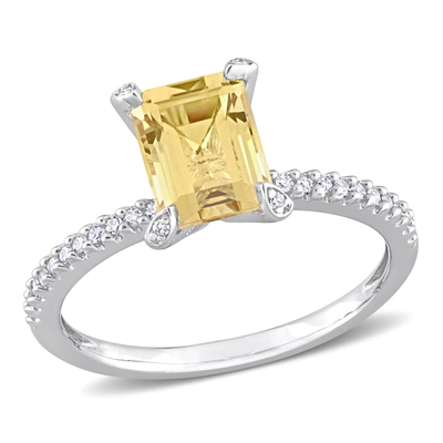 Mimi & Max 1 1/2 Ct Tgw Citrine And 1/10 Ct Tw Diamond Octagon Ring In 10k White Gold