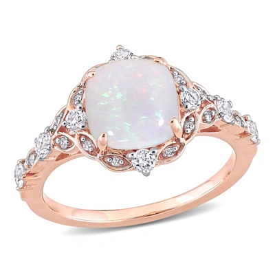 Mimi & Max 4/5 Ct Tgw Opal White Sapphire And Diamond Accent Vintage Style Ring In 10k Rose Gold In Purple