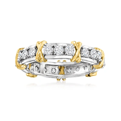 Ross-simons Diamond X Station Eternity Band In 14kt 2-tone Gold In Silver