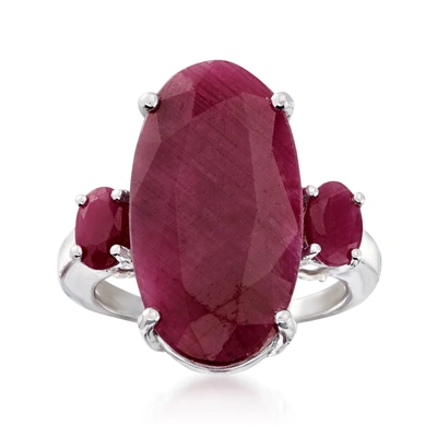 Ross-simons 3-stone Ruby Ring In Sterling Silver In Red