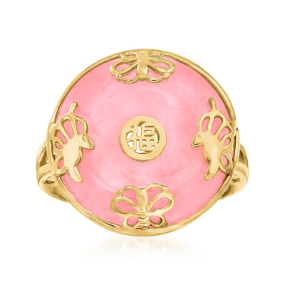 Ross-simons Pink Jade "good Fortune" Butterfly Ring In 18kt Gold Over Sterling