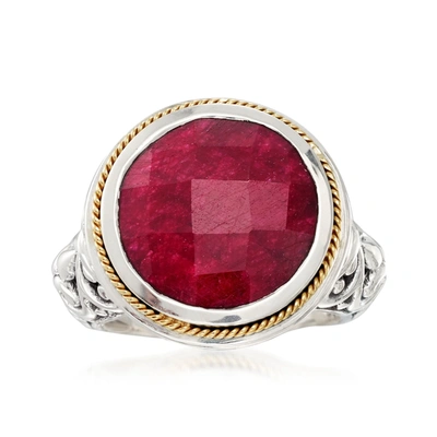 Ross-simons Balinese Ruby Ring In 18kt Yellow Gold And Sterling Silver In Red