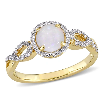 Mimi & Max 1/2 Ct Tgw Opal And 1/6 Ct Tw Diamond Circular Infinity Ring In 10k Yellow Gold