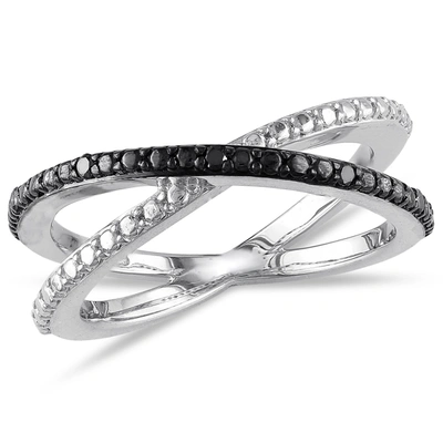 Mimi & Max Black Diamond Crisscross Ring In Sterling Silver With Black Rhodium