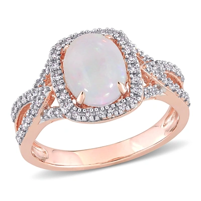 Mimi & Max 1 Ct Tgw Opal And 1/6 Ct Tw Diamond Oval Split Shank Ring In 10k Rose Gold In Pink