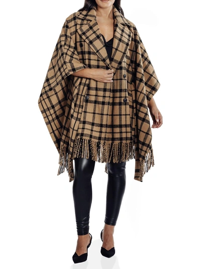 Kathy Ireland Womens Plaid Double-breasted Wrap Coat In Brown