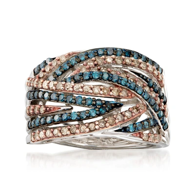 Ross-simons Blue And Champagne Diamond Ring In Sterling Silver In Multi