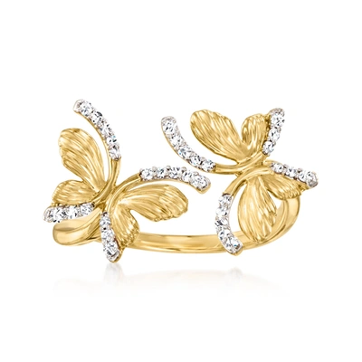 Ross-simons Diamond Butterfly Bypass Ring In 14kt Yellow Gold In Silver