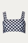 Salt Gypsy Luna Crop Swim Top In Black/white Checked In Blue
