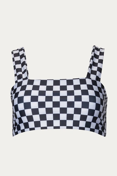 Salt Gypsy Luna Crop Swim Top In Black/white Checked In Blue