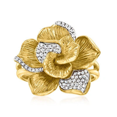 Ross-simons Diamond Flower Ring In 18kt Gold Over Sterling In White