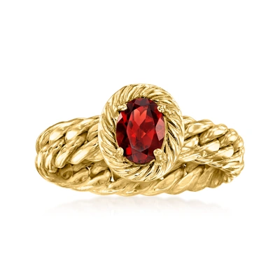 Ross-simons Garnet Curb-link Ring In 14kt Yellow Gold