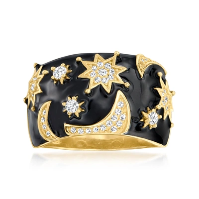 Ross-simons White Topaz And Black Enamel Celestial Ring In 18kt Gold Over Sterling
