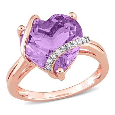 Mimi & Max 6 1/2 Ct Tgw Amethyst And Diamond Accent Heart Ring In Rose Plated Sterling Silver In Purple