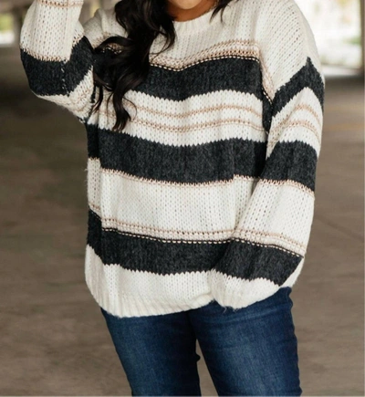 Ces Femme Straightforward Striped Sweater In Ivory And Black In White