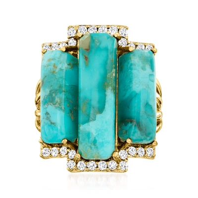Ross-simons Turquoise And White Topaz Ring In 18kt Gold Over Sterling In Blue