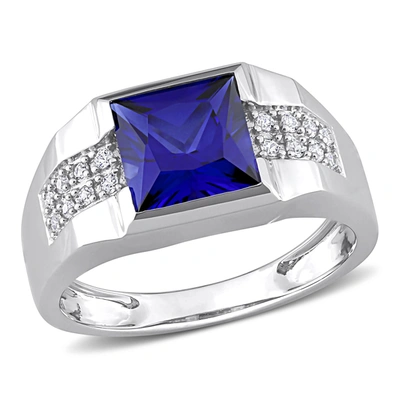 Mimi & Max 3 1/4ct Tgw Created Blue And White Sapphire Men's Ring In 10k White Gold