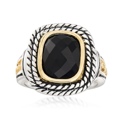 Ross-simons Black Onyx Ring In Sterling Silver And 14kt Yellow Gold
