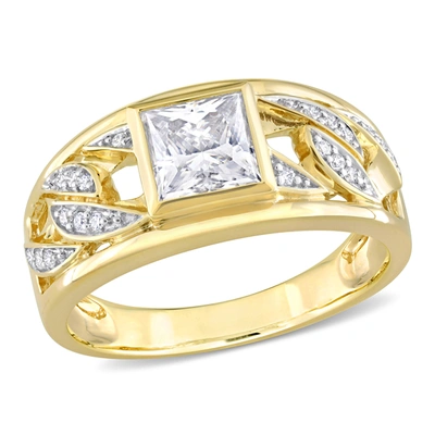 Mimi & Max 1 1/3ct Tw Moissanite Men's Ring With Link Design In 10k Yellow Gold In Silver