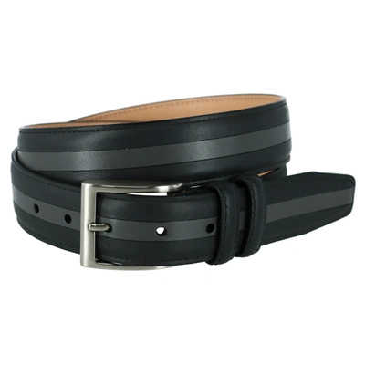 Crookhorndavis The Slate Italian Calfskin Two Tone Inlay Golf Leather Belt In Black
