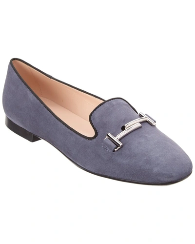 Tod's Double T Suede Slipper In Blue