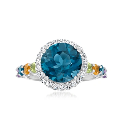 Ross-simons London Blue Topaz And Multi-gem Halo Ring In Sterling Silver