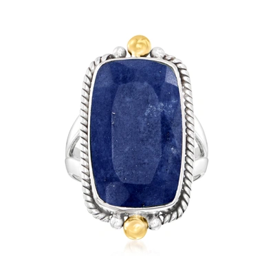Ross-simons Lapis Roped-edge Ring In 2-tone Sterling Silver In Blue