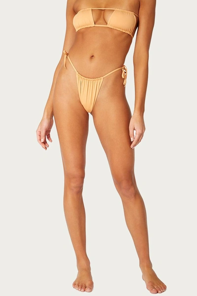 Weworewhat Ruched String Bikini Bottom In Gold In Beige