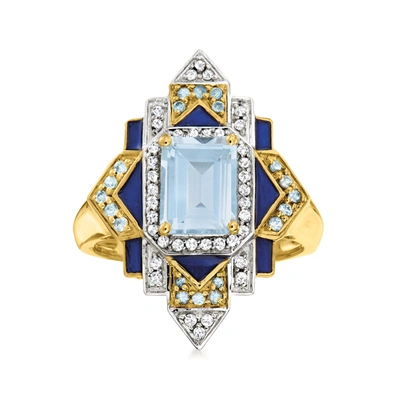 Ross-simons London Blue, Sky Blue And White Topaz Ring With Blue Enamel In 18kt Gold Over Sterling