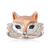 Ross-simons Two-tone Sterling Silver Fox Ring With Sapphire And Diamond Accents In Silver