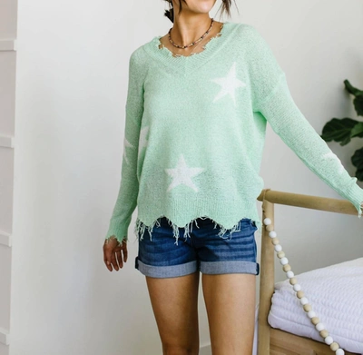 Main Strip Destroyed Star Sweater In Mint In Green