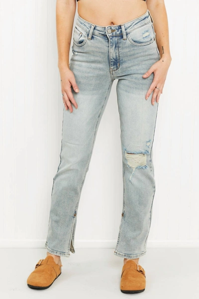 Judy Blue Journey Full Size High-waisted Distressed Straight Jeans In Light Wash In Blue
