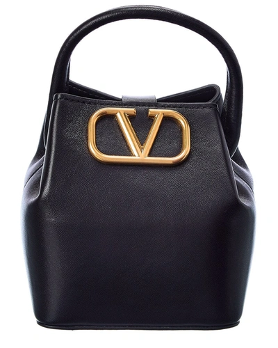 Valentino Garavani Vlogo Leather Bucket Bag In Black