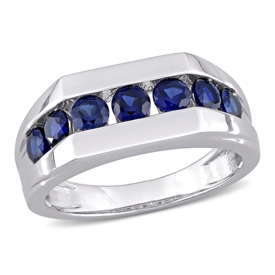 Mimi & Max 1 1/4ct Tgw Created Blue Sapphire Channel Set Men's Ring In Sterling Silver